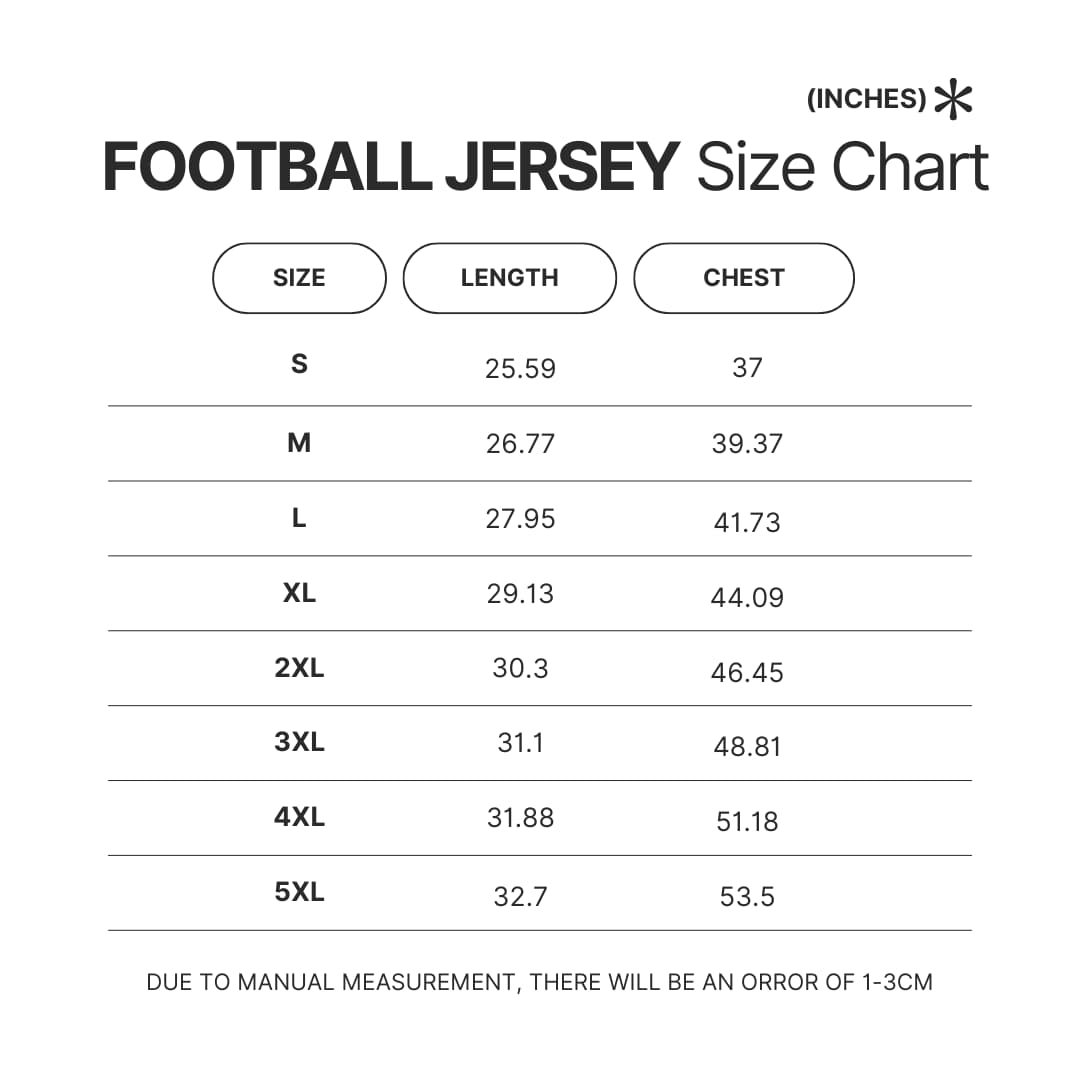 Football Jersey Size Chart 1 - JoJo's Bizarre Adventure Shop
