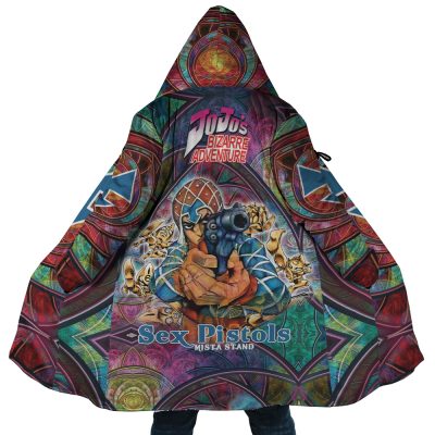 Trippy Guido Mista Six Bullets JBA AOP Hooded Cloak Coat MAIN Mockup - JoJo's Bizarre Adventure Shop