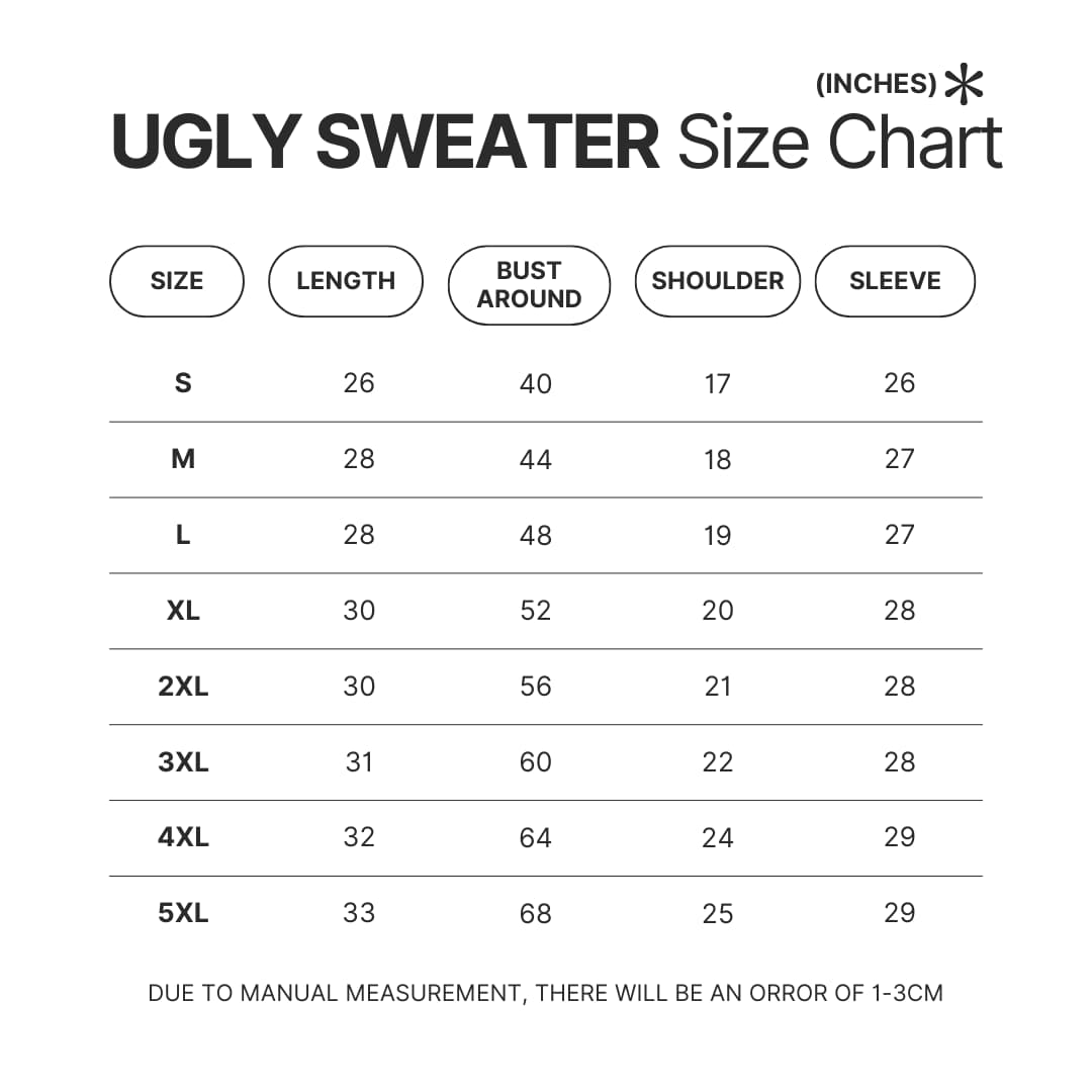 Ugly Sweater Size Chart 1 - JoJo's Bizarre Adventure Shop