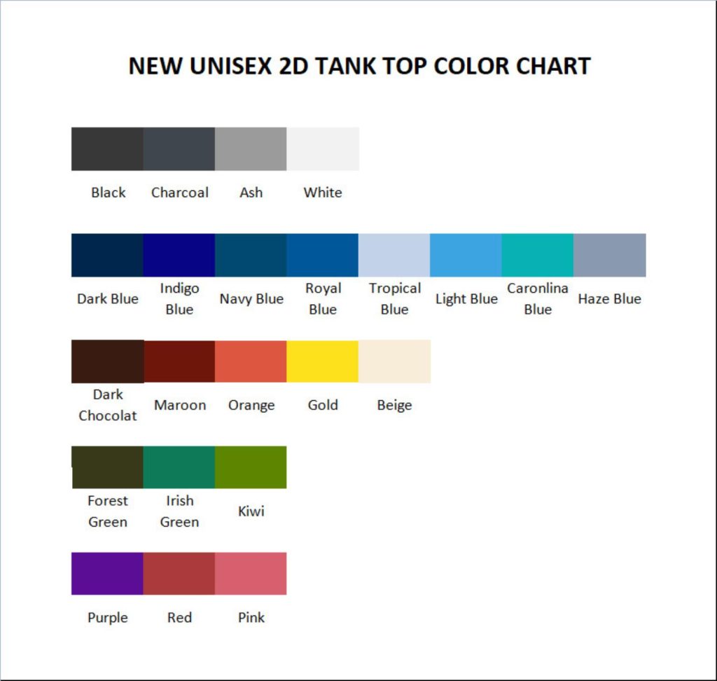 tank top color chart 1 - JoJo's Bizarre Adventure Shop