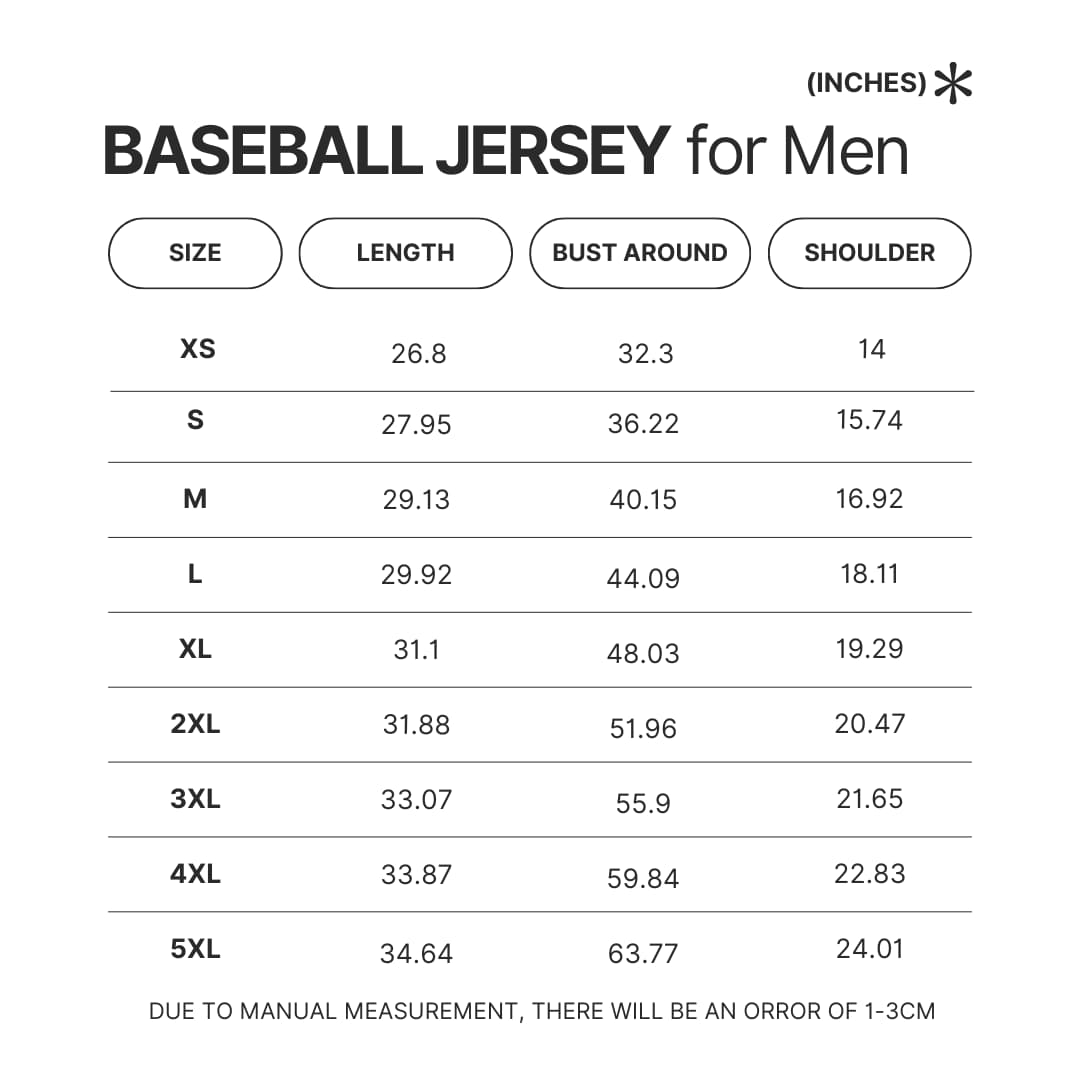 Baseball Jersey Size Chart - JoJo's Bizarre Adventure Shop