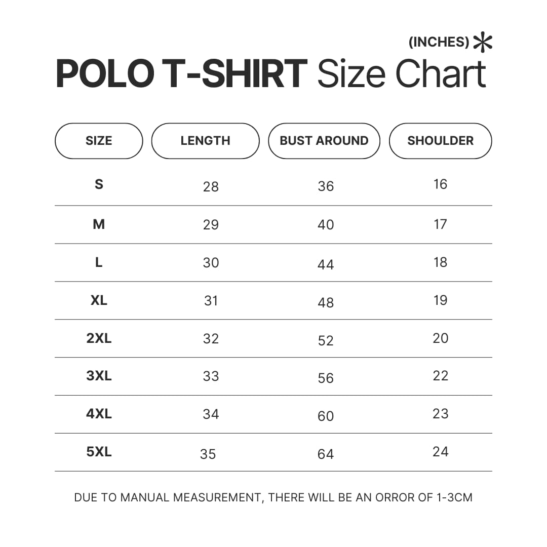 3D Polo Shirt Size Chart - JoJo's Bizarre Adventure Shop